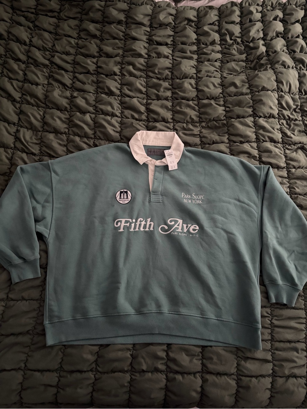 Abercrombie & Fitch Rugby Long Sleeve Green Sweatshirt | Men Size 2XL New York
